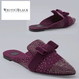 White House Black Market Blaire Sparkle Mules Bow Velvet Slides Mules Size 9 New